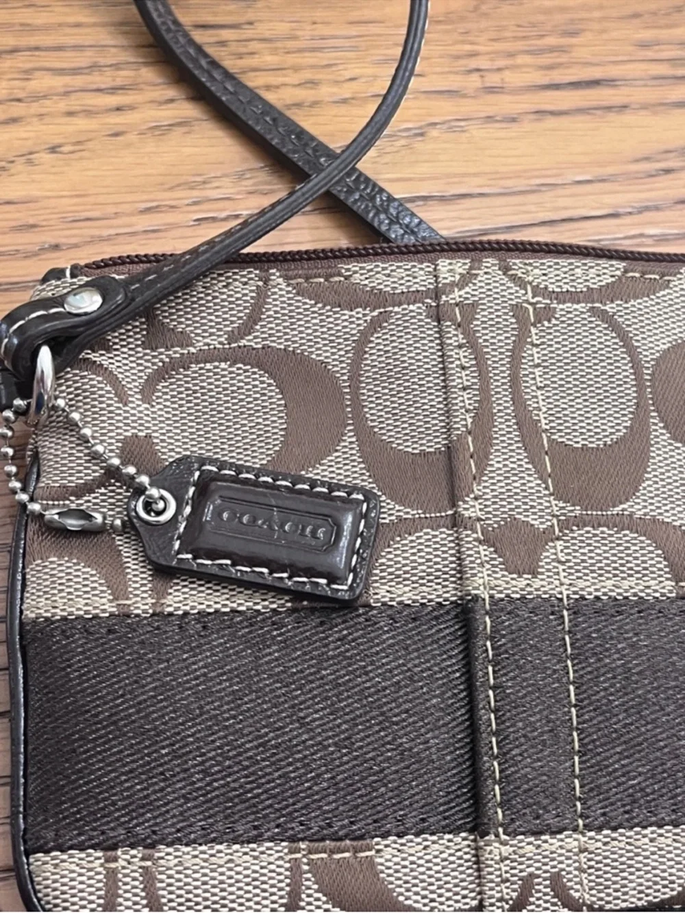 Coach Signature Canvas Brown Wristlet Coin Pouch w/ Dust Bag LIKE NEW